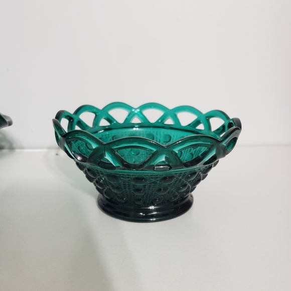 Imperial Glass  Green Laced Edge Diamond pattern bowls - Picture 7 of 10